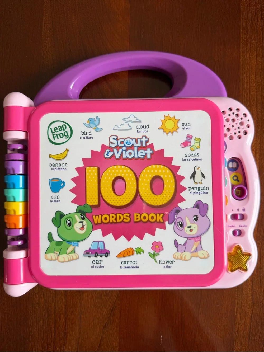 LeapFrog 100 Words Book Scout & Violet Lights Sounds Music English & Spanish